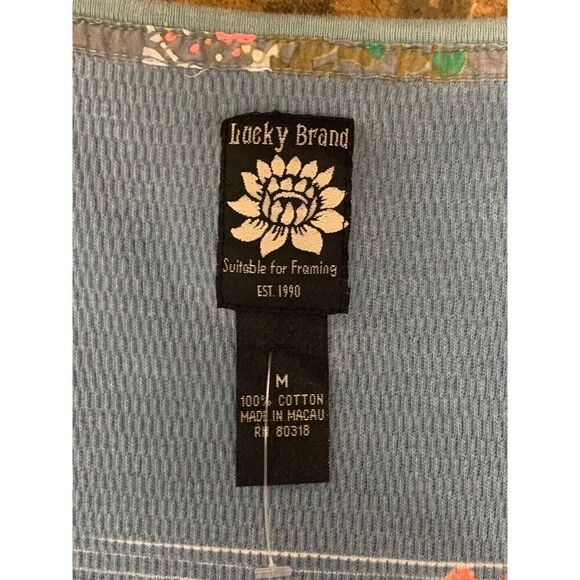 LUCKY BRAND TATTOO Asian PRINT THERMAL WAFFLE WEAVE BOHO SHIRT TOP sz M - Picture 6 of 6